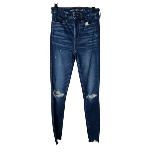 American Eagle Next Level Stretch Jeans Womens Size 4 X-Long Distressed Raw Hem - Picture 1 of 13